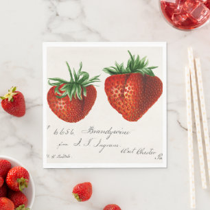 Vintage Red Green White Strawberry Art Napkin