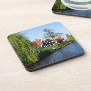 Vintage Red Green Zaanse Schans Dutch Timber House Coaster
