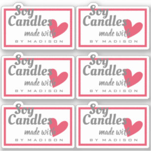 Vintage Red Grey Made with Love Heart Soy Candles