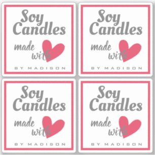 Vintage Red Grey Made with Love Heart Soy Candles