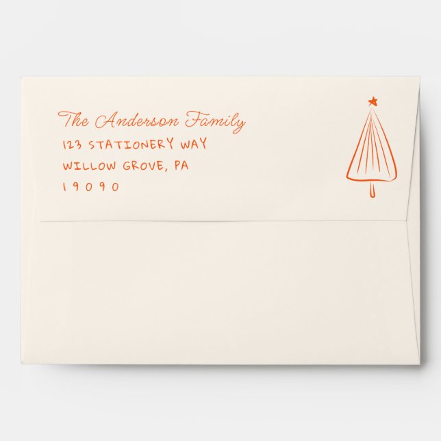 Vintage Red Hand Drawn Christmas Star Tree Envelope (Back (Top Flap))