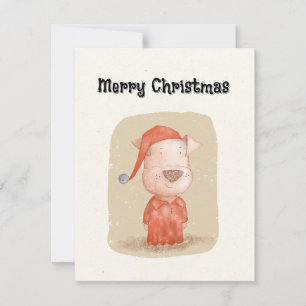 Vintage Red Hand-Drawn Dog in Pyjamas Christmas Holiday Card