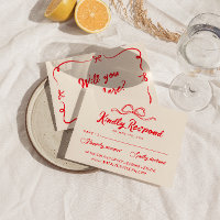 Vintage Red Hand Written Quirky Modern Bow Wedding
