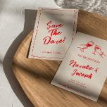 Vintage Red Hand Written Quirky Modern Wedding Save The Date<br><div class="desc">This modern & retro funky minimalist Wedding Save The Date Template is great for you. If you are looking for a pretty, elegant and easy to customise Wedding Save The Date Template .A very elegant simple and chic red creamy bold quirky whimsical hand written wedding save the date invitation. Which...</div>