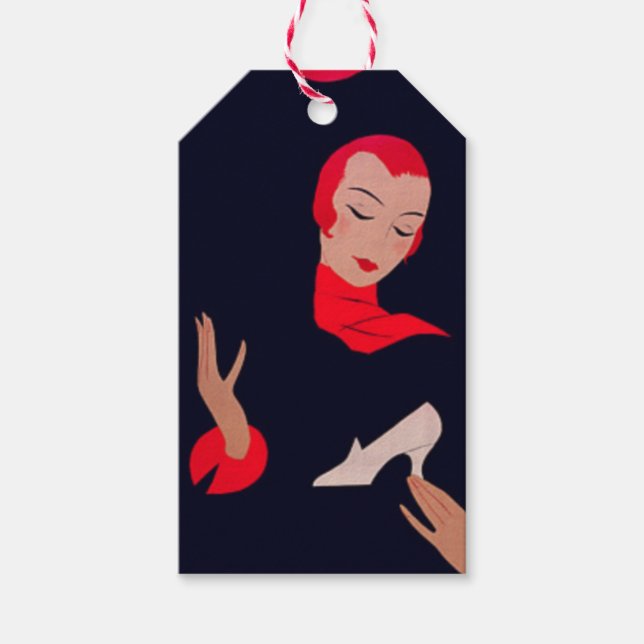 Vintage Red Head Woman & Shoe Advertisement 1940 Gift Tags (Front)