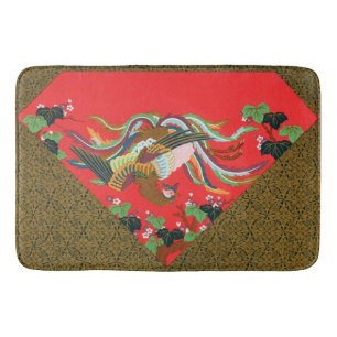 Vintage Red Japanese Phoenix Bird Art G.A. Audsley Bath Mat