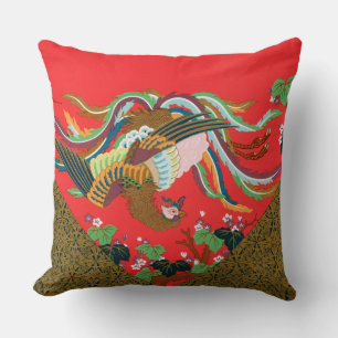 Vintage Red Japanese Phoenix Bird Art G.A. Audsley Cushion
