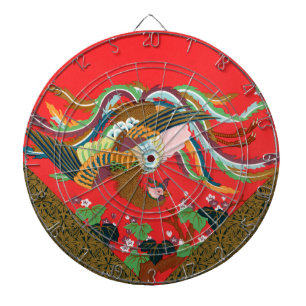 Vintage Red Japanese Phoenix Bird Art G.A. Audsley Dartboard