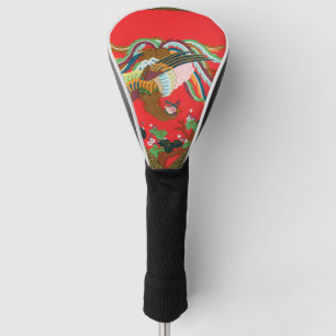 Vintage Red Japanese Phoenix Bird Art G.A. Audsley Golf Head Cover