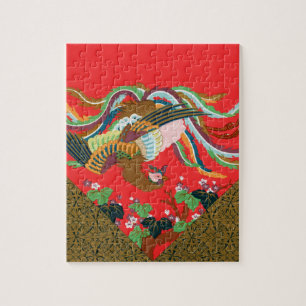 Vintage Red Japanese Phoenix Bird Art G.A. Audsley Jigsaw Puzzle