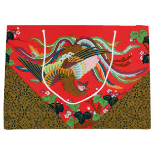 Vintage Red Japanese Phoenix Bird Art G.A. Audsley Large Gift Bag