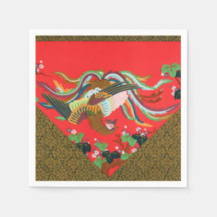 Vintage Red Japanese Phoenix Bird Art G.A. Audsley Napkin