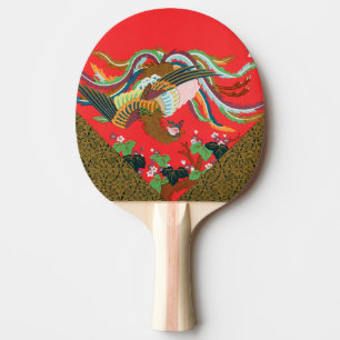 Vintage Red Japanese Phoenix Bird Art G.A. Audsley Ping Pong Paddle