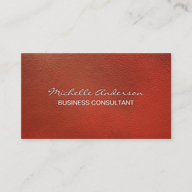 Vintage Red Leather | Emboss Lettering Business Card (Front)