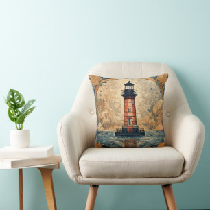 Vintage Red Lighthouse Cushion