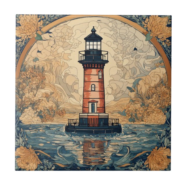 Vintage Red Lighthouse Tile (Front)