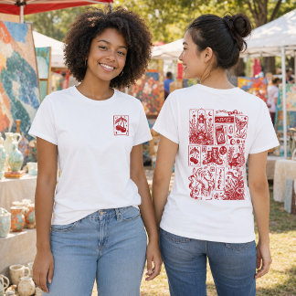 Vintage Red Linocut Mystical Flash Sheet T-Shirt