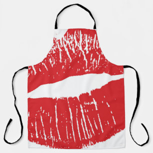 Vintage Red Lips Print Illustration Apron
