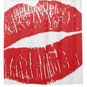 Vintage Red Lips Print Illustration Shower Curtain