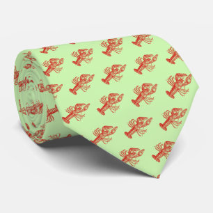 Vintage Red Lobster #1 Drawing Celery Green BG Tie