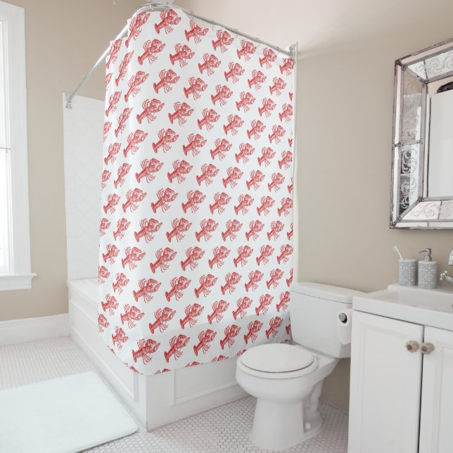 Vintage Red Lobster #1 Drawing Shower Curtain (In Situ)