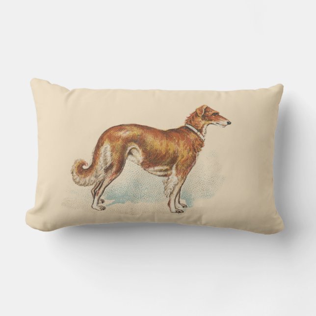 Vintage Red Lurcher Print Lumbar Cushion (Front)