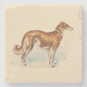 Vintage Red Lurcher Print Stone Coaster
