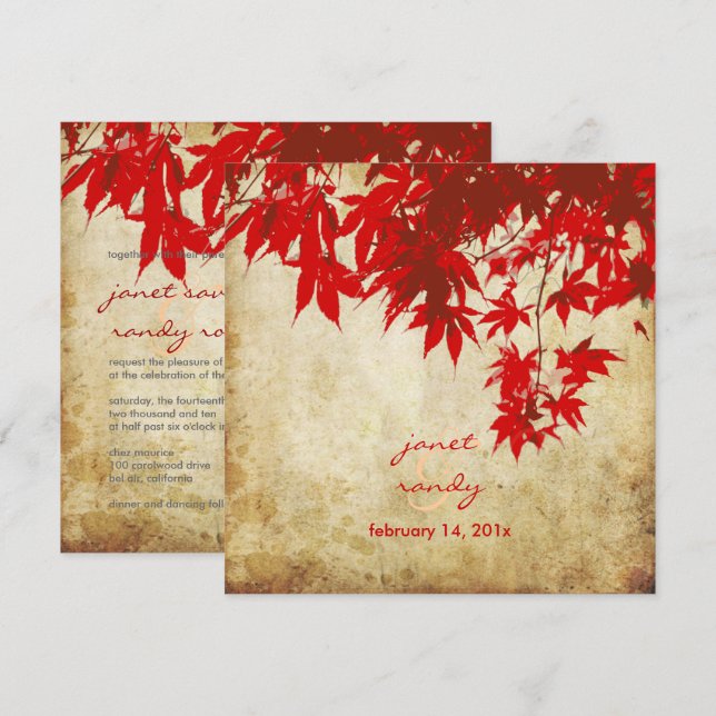Vintage Red Maple Leaves/fall invitations (Front/Back)