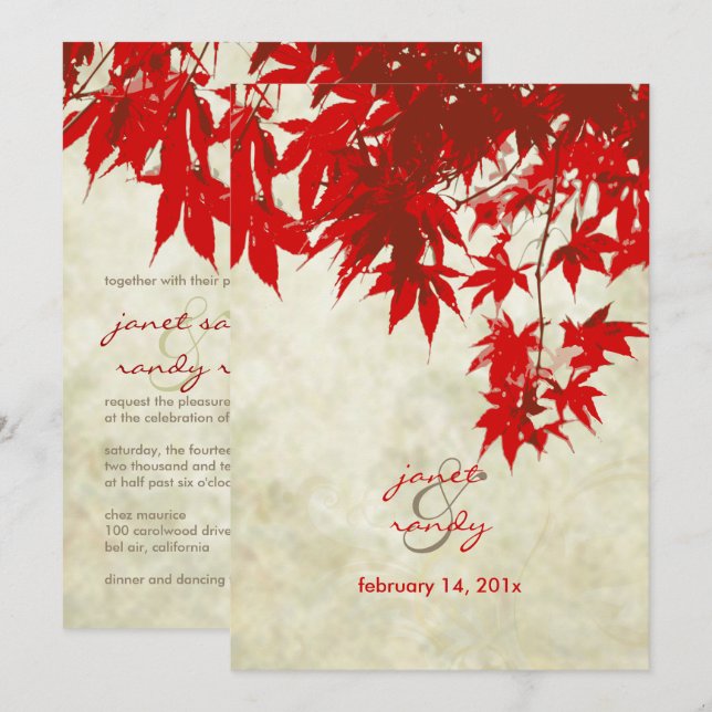 VINTAGE RED MAPLE WEDDING INVITATIONS (Front/Back)