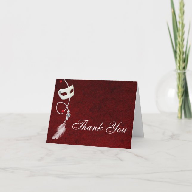 Vintage Red Masquerade Thank You Note Card (Front)