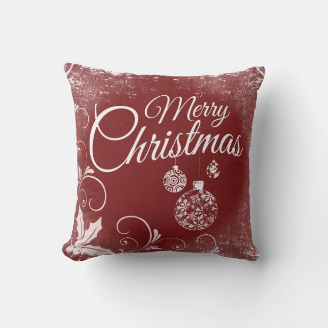 Vintage Red Merry Christmas Ornament Cushion (Front)