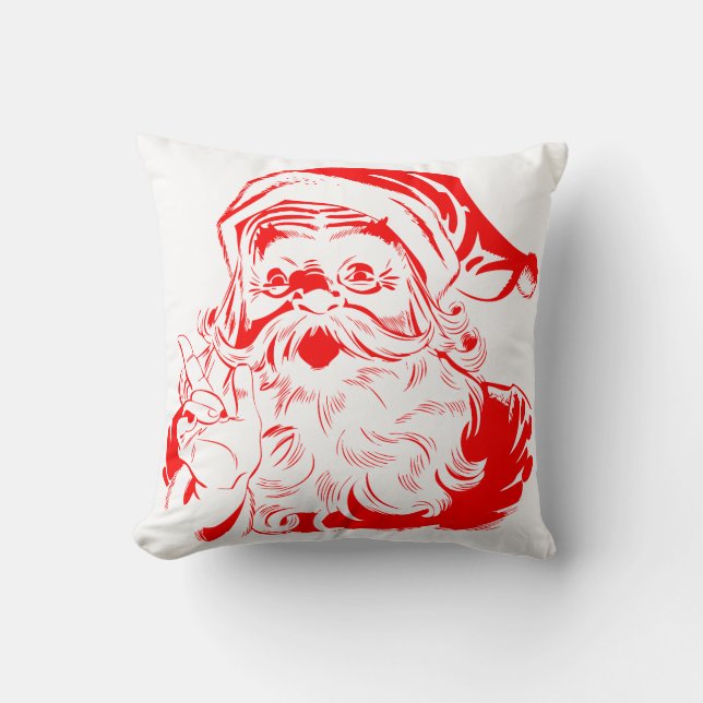 Vintage Red Merry Christmas Santa Claus Cushion (Front)