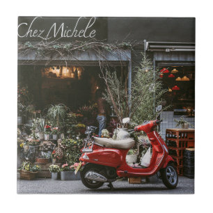 Vintage Red Motor Scooter Tile