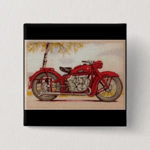 Vintage Red Motorcycle 15 Cm Square Badge
