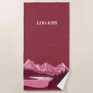 Vintage Red Mountain Lake Sunset Beach Towel