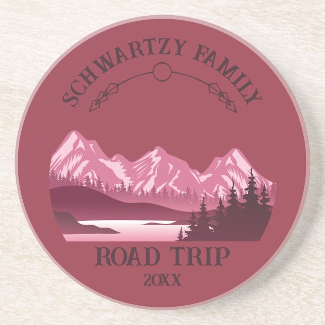 Vintage Red Mountain Lake Sunset Coaster (Front)