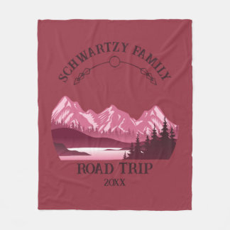 Vintage Red Mountain Lake Sunset Fleece Blanket