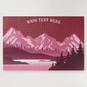 Vintage Red Mountain Lake Sunset Jigsaw Puzzle