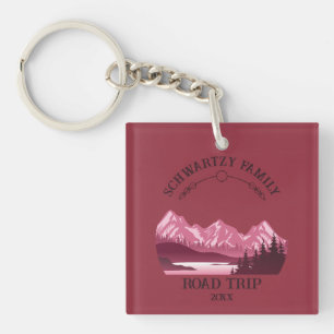 Vintage Red Mountain Lake Sunset Key Ring