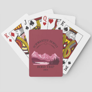 Vintage Red Mountain Lake Sunset Playing Cards