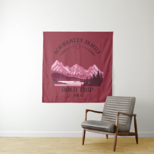 Vintage Red Mountain Lake Sunset Tapestry