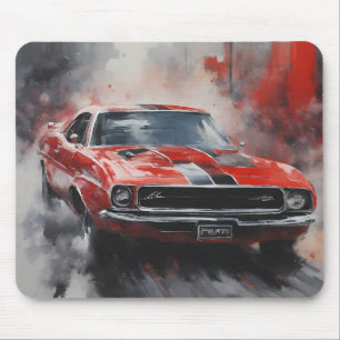 Vintage Red Muscle Car with silver stripe Mouse Mat