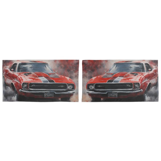 Vintage Red Muscle Car with silver stripe  Pillowcase (Front-Set)