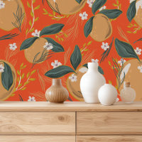 Vintage Red Orange And Leaves Pattern