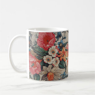 Vintage red orange white flower pattern coffee mug