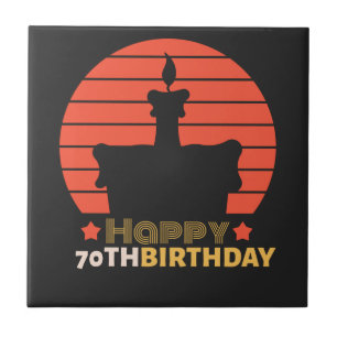 vintage red orange yellow happy 70th birthday cake tile