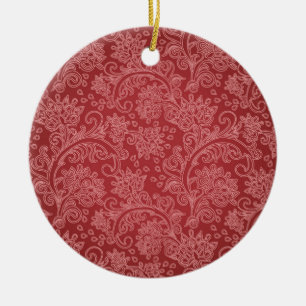 Vintage Red Paisley Damask Design Ceramic Tree Decoration