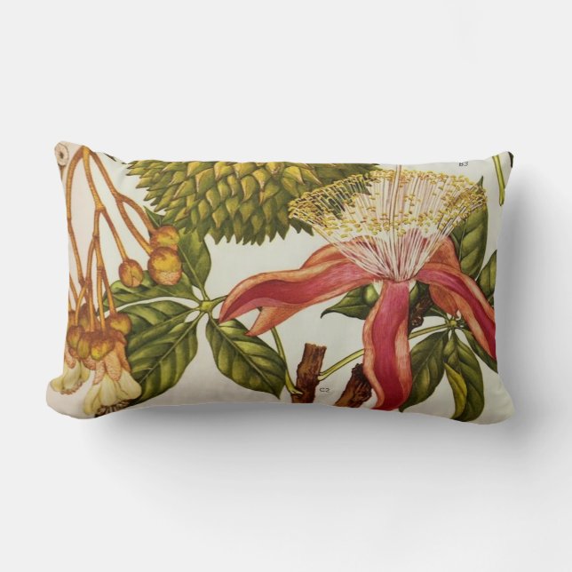 Vintage Red Passion Flower Lumbar Pillow (Front)
