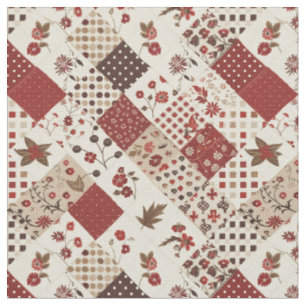 Vintage Red Patchwork Cottagecore Farmhouse Quilt Fabric