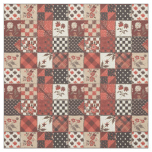 Vintage Red Patchwork Cottagecore Farmhouse Quilt Fabric
